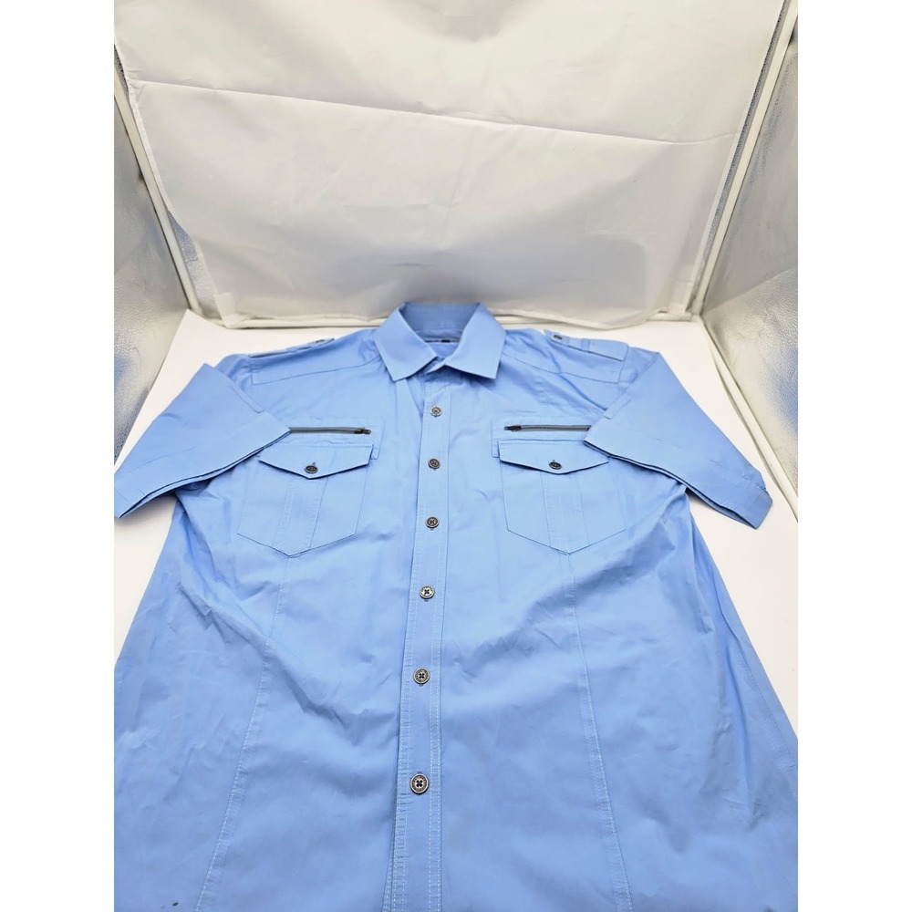 Royal Prestige PD Men's Blue XL Button Up Pockets Zipper - With Epaulettes